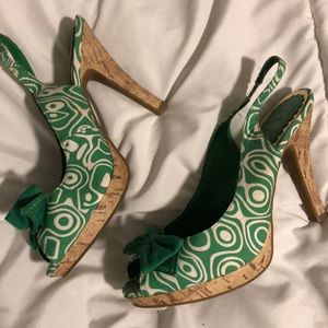 Mia green and white summer heels